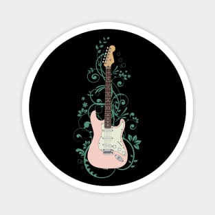 Pink S-Style Electric Guitar Flowering Vines Magnet